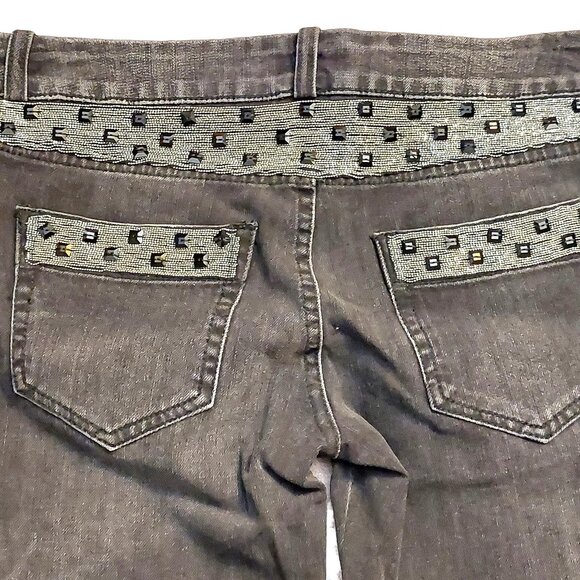 John Richmond Silver Black Studs & Chain Detail on Black Washed Denim Jeans 27 - Picture 12 of 16